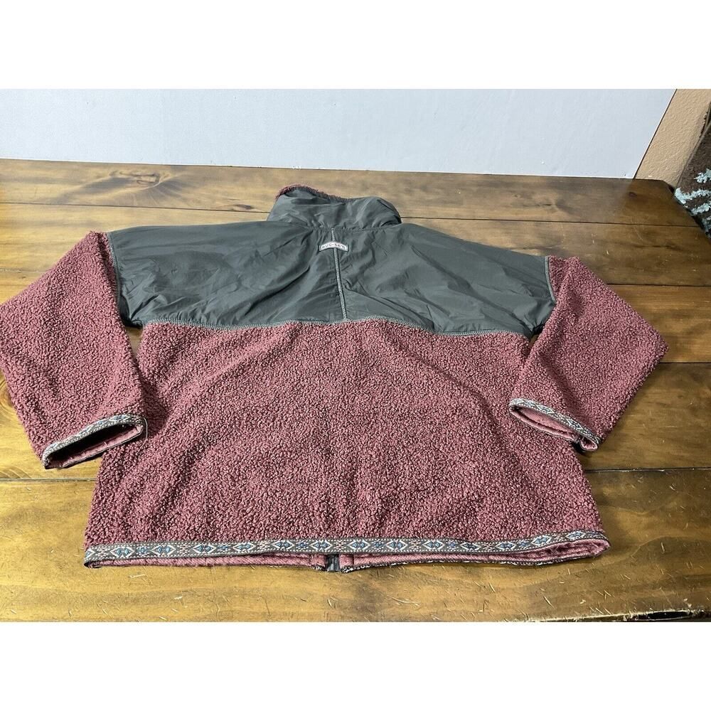 Buc-ee's Womens SmallJacket Aztec Tribal Burgundy Berber Fleece Full Zip Pockets - Picture 12 of 15